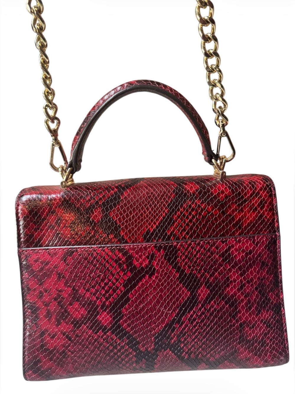 Michael Kors Red Snake-Embossed Satchel with Gold Hardware - Picture 5 of 14